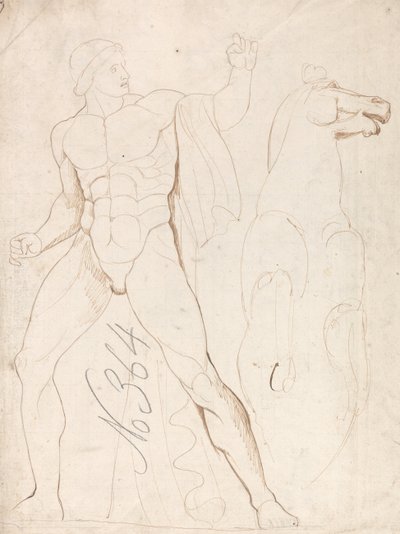Classical Male Nude with a Rearing Horse by George Romney